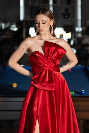 Long Red Satin Evening Dress ABU4975