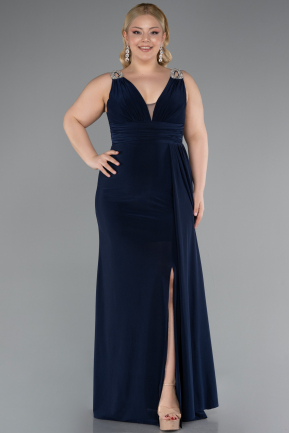 Long Navy Blue Plus Size Evening Gown ABU4968