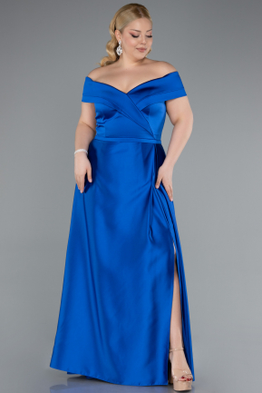 Long Sax Blue Satin Plus Size Evening Dress ABU2355