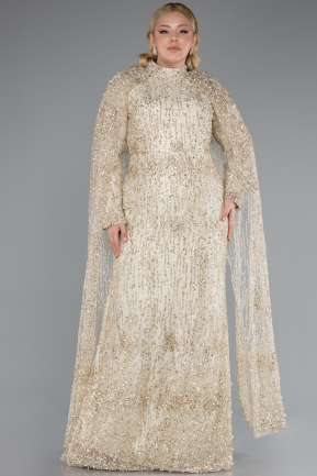 Long Gold Plus Size Evening Dress ABU4995