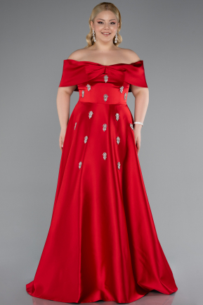 Long Red Satin Plus Size Evening Gown ABU4998