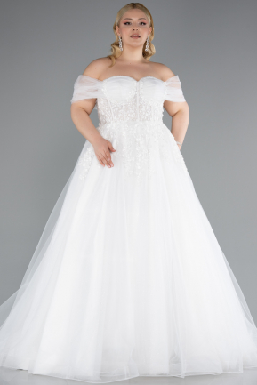 Long White Plus Size Wedding Dress ABG147