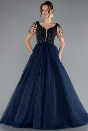 Long Navy Blue Plus Size Engagement Dress ABU5048