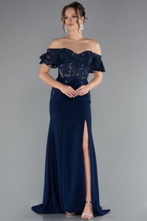 Long Navy Blue Dantelle Evening Dress ABU2261