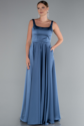 Long Indigo Satin Prom Gown ABU5059