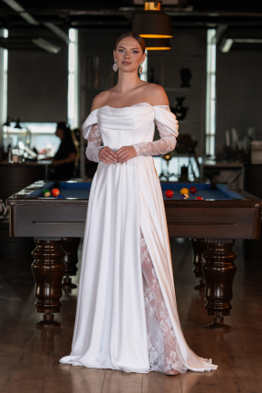 Long White Satin Evening Dress ABU5054