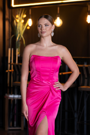 Fuchsia Long Satin Prom Gown ABU3474