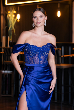 Long Sax Blue Satin Evening Dress ABU6140