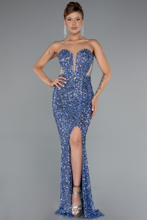 Indigo Strapless Slit Long Scaly Mermaid Prom Dress ABU4790