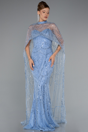 Indigo Strapless Shawl Stoned Long Evening Gown ABU4517