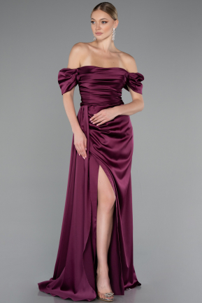 Cherry Colored Long Satin Engagement Dress ABU1606