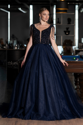 Long Navy Blue Designer Evening Dress ABU5019