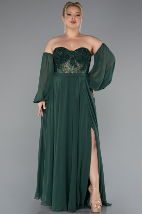 Emerald Green Long Chiffon Plus Size Evening Dress ABU6142