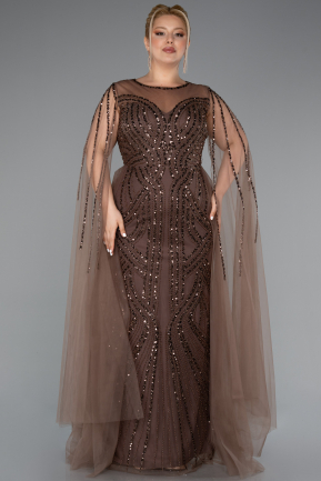 Long Brown Beaded Plus Size Engagement Dress ABU5050