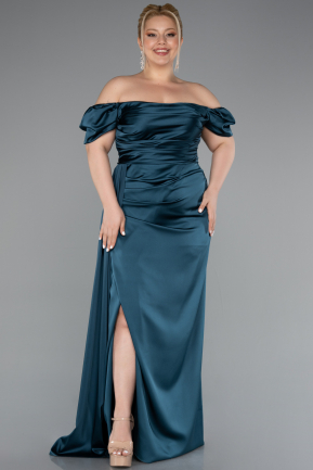 Oil Green Long Satin Plus Size Evening Dress ABU1626