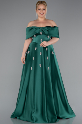 Emerald Green Long Satin Plus Size Evening Gown ABU4998