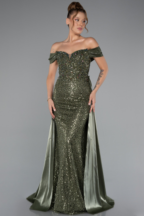 Long Olive Drab Beaded Evening Dress ABU5099