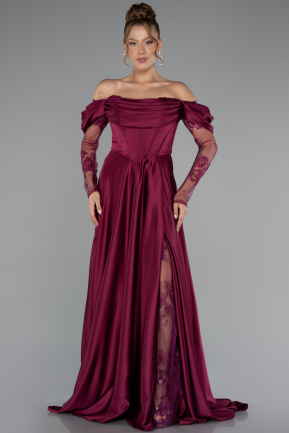 Long Plum Satin Evening Dress ABU6356