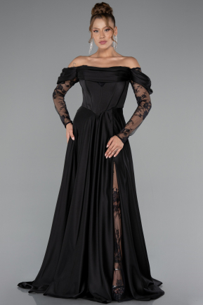 Black Long Satin Evening Dress ABU5054