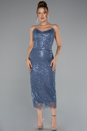 Midi Indigo Scaly Cocktail Dress ABK2389