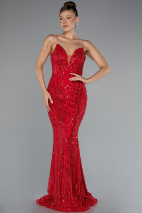 Red Long Scaly Mermaid Prom Dress ABU5112