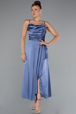 Midi Indigo Satin Invitation Dress ABK1586