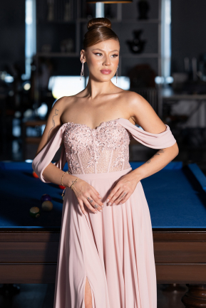 Powder Color Long Chiffon Evening Dress ABU3310