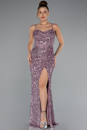 Powder Color Strapless Underwire Slit Long Sequin Evening Gown ABU4842
