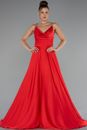 Long Red Satin Prom Gown ABU5146