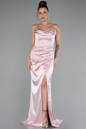 Long Powder Color Satin Mermaid Evening Gown ABU5149