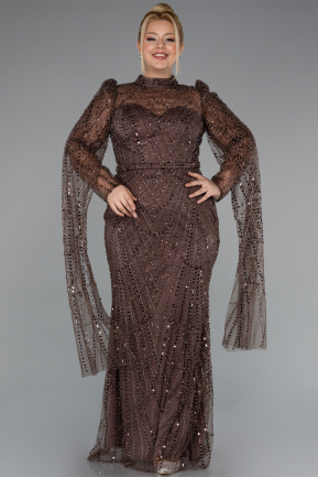 Long Brown Beaded Plus Size Engagement Dress ABU5153