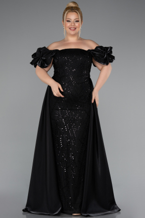 Long Black Beaded Plus Size Evening Dress ABU5155