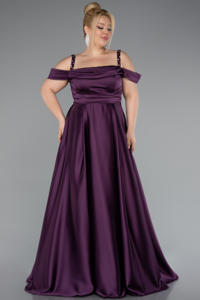 Purple Strappy Long Satin Plus Size Engagement Dress ABU4207