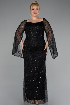 Long Black Beaded Plus Size Evening Gown ABU5067