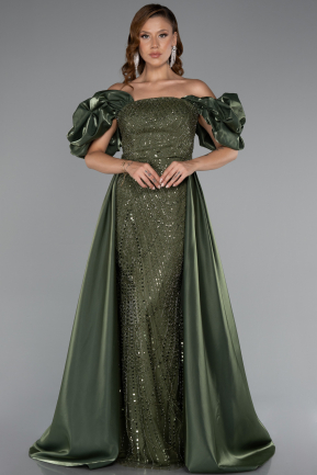 Long Olive Drab Beaded Evening Dress ABU5154