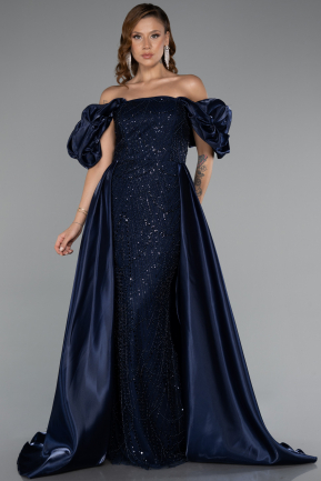 Long Navy Blue Beaded Evening Dress ABU5154