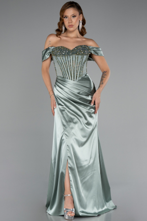 Mint Long Satin Evening Dress ABU5130