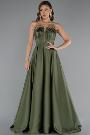 Olive Drab Long Satin Prom Gown ABU5105