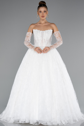 Long White Dantelle Plus Size Wedding Dress ABG150