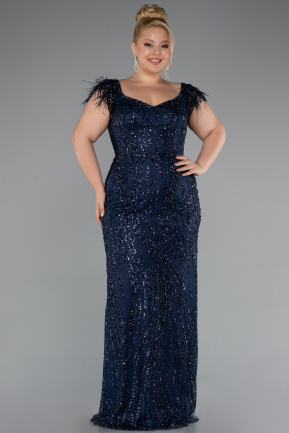 Long Navy Blue Plus Size Evening Dress ABU5182