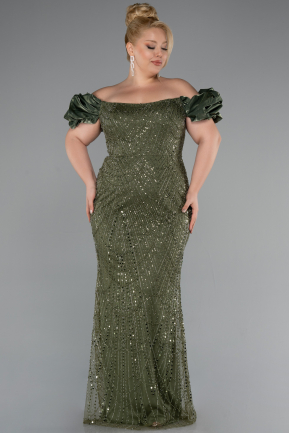 Olive Drab Long Beaded Plus Size Engagement Dress ABU4788