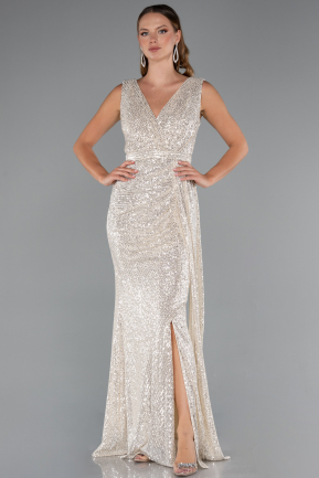 Beige Long Scaly Evening Dress ABU3201