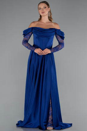 Sax Blue Long Satin Evening Dress ABU5054