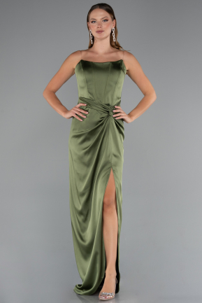 Olive Drab Long Satin Prom Gown ABU3474