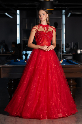 Long Red Special Design Engagement Dress ABU6147
