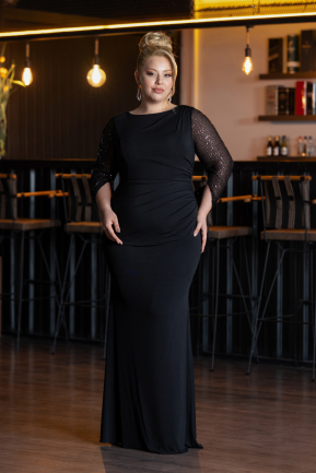 Long Black Plus Size Evening Dress ABU5078
