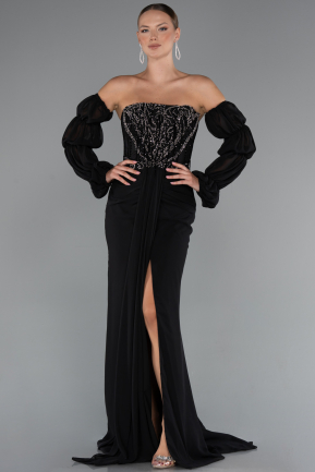 Long Black Chiffon Evening Dress ABU5241