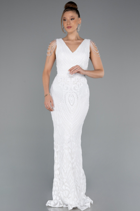 White Long Scaly Mermaid Evening Dress ABU3842