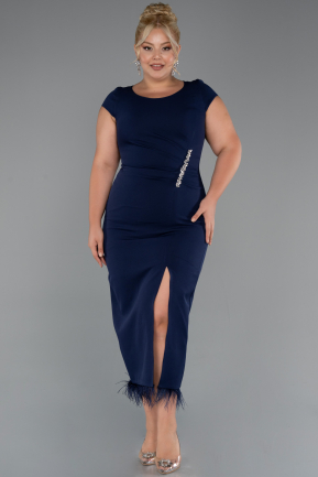 Navy Blue Midi Plus Size Party Dress ABK2340