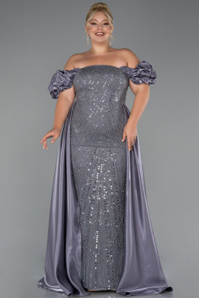 Grey Long Beaded Plus Size Evening Dress ABU5155